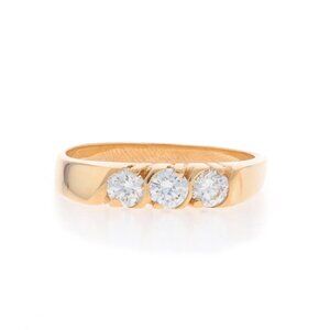 Yellow Gold Diamond Three-Stone Band - 18k Round .51ctw Wedding Stackable Ring